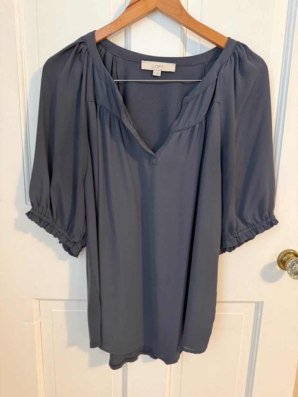 LOFT Slate Blue Gray Peasant Sleeve Blouse